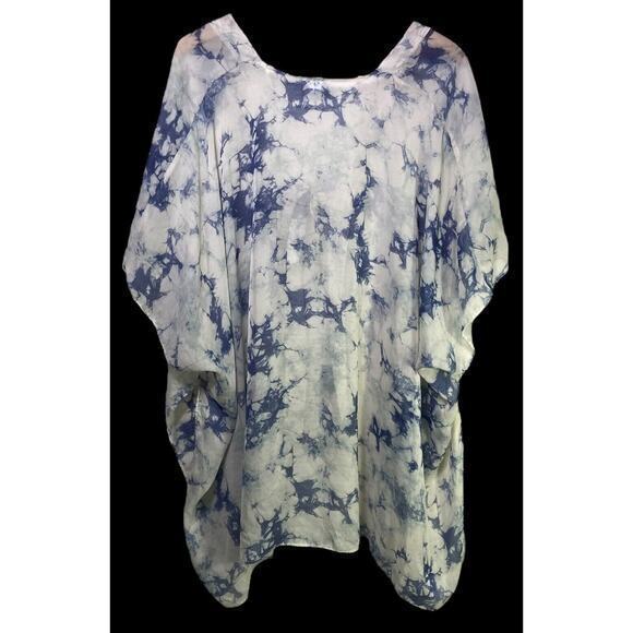 Sonoma Bathing Suit Cover Blue White Geometric Pattern Short Sleeve Sheer One Sz - Picture 2 of 9